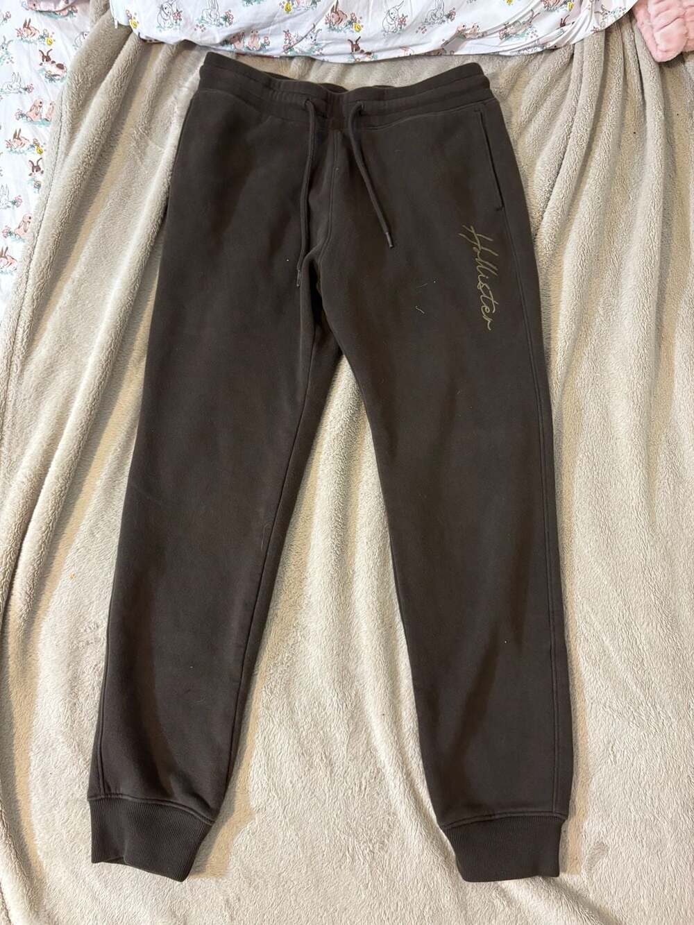 Hollister Script Logo Sweatpants Size S Brown Fleece Drawstring Joggers